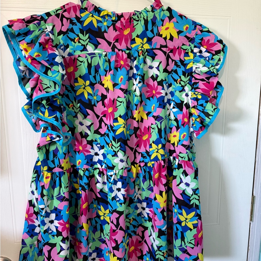 Umgee Vibrant Floral Blouse with Ruffle Sleeves - Picture 4 of 4